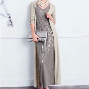 Garnet Hill Sequin Festive Pima Cotton Blend Sleeveless Maxi Dress Women Sz M